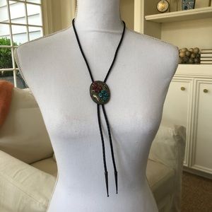 Carol S Sterling Turquoise Coral Bolo Tie